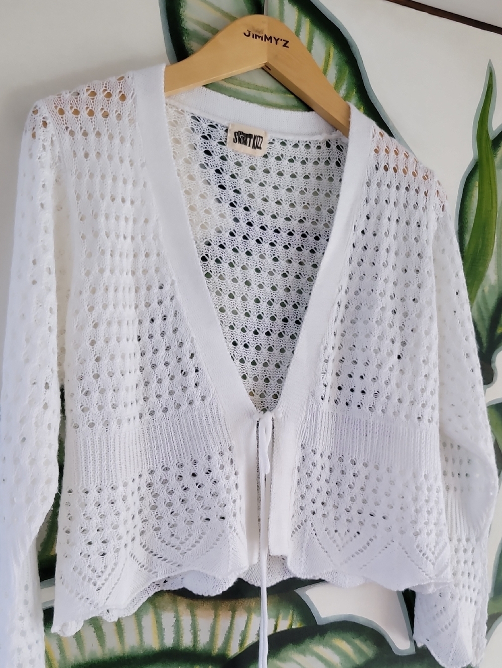 Sweet Kiss Women's White Openwork Knit Tie-Front Cardigan Sweater, Size L?